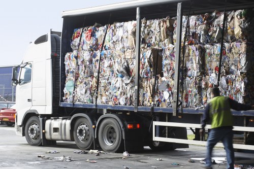 Stacks of cleared household items from a flat